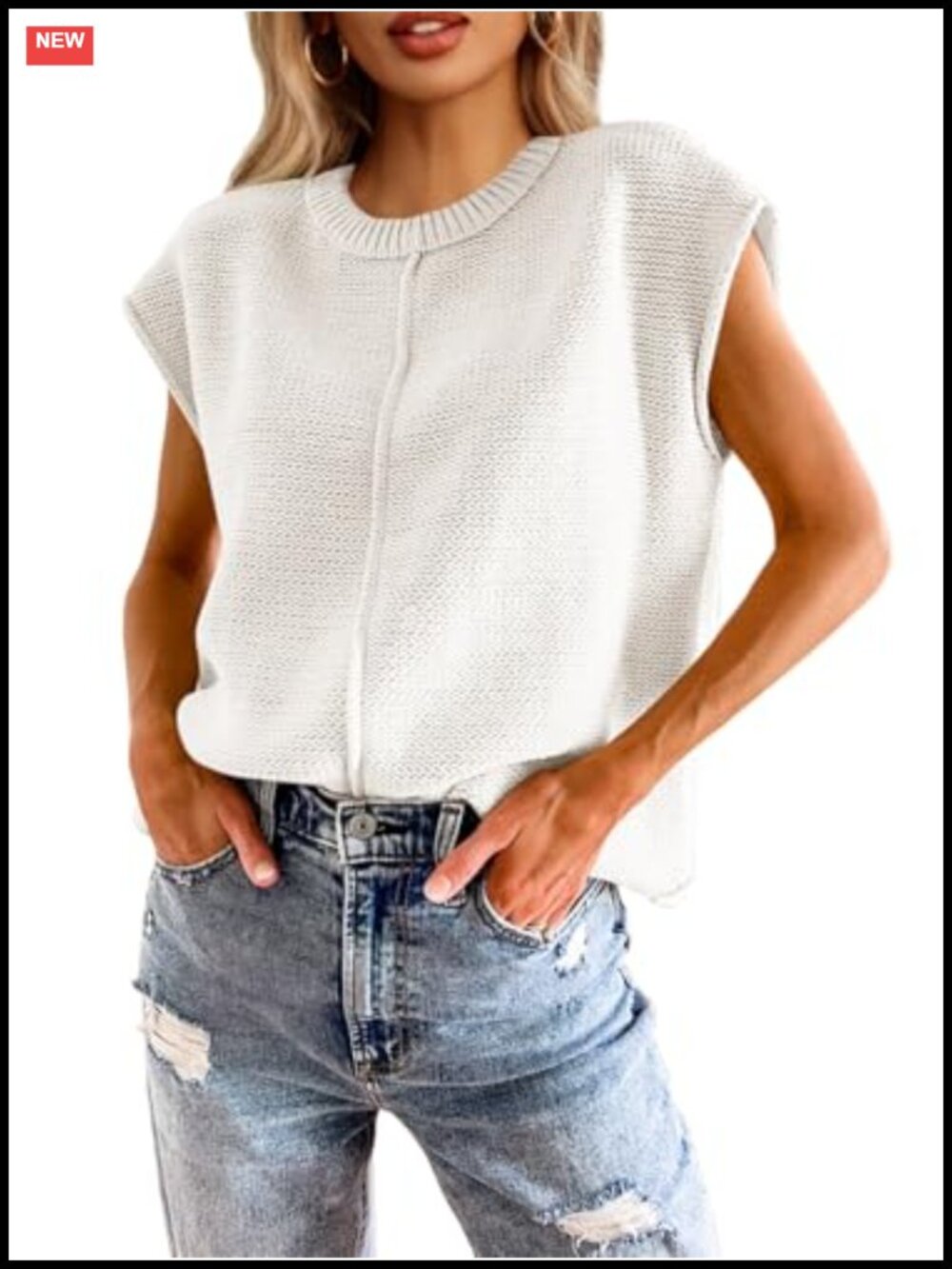 Women's Lightweight Cap Sleeve Knit Pullover Sweater Vest, Cotton Acrylic